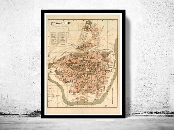 Old Map of Toledo Spain 1904 Vintage map of Toledo | Wall Map Print
