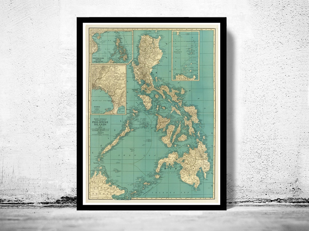 Old Map of Philippine Islands Philippines 1924 Vintage Poster Wall Art ...