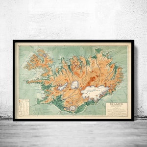 Alte Karte von Island Islandia 1928 Vintage Karte | Vintage Poster Wand kunstdruck | Wandkarte drucken | Alter Kartendruck