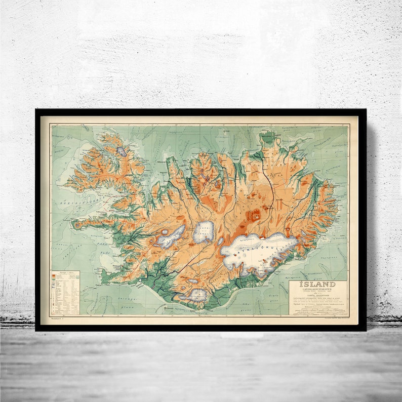 Old Map of Iceland islandia 1928 Vintage map Vintage Poster Wall Art Print Wall Map Print Old Map Print image 1