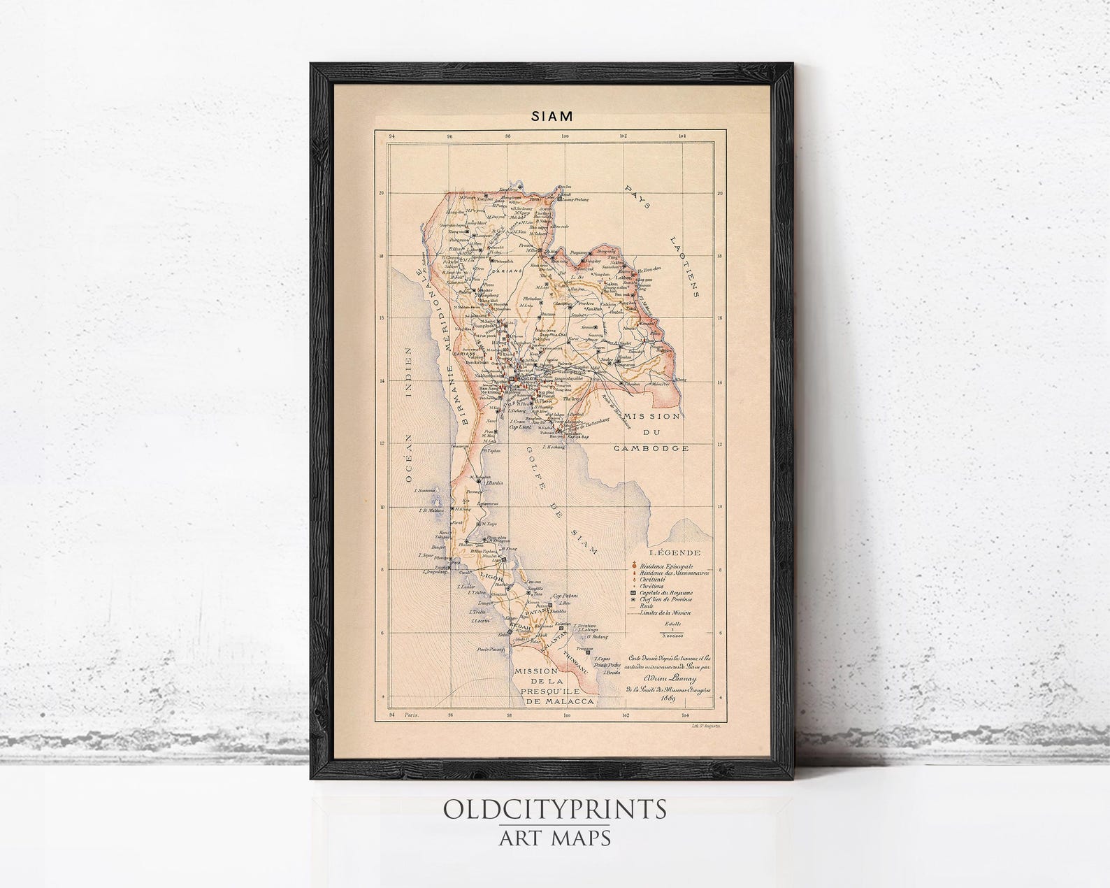 Old Map of Thailand Old Siam 1889 Vintage Map | Wall Map Print - Etsy