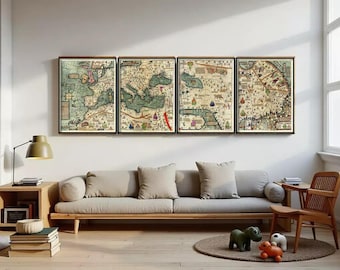 Medieval Catalan World Map 1375 Europe, Mediterranean Sea and Middle East  | Vintage World Map