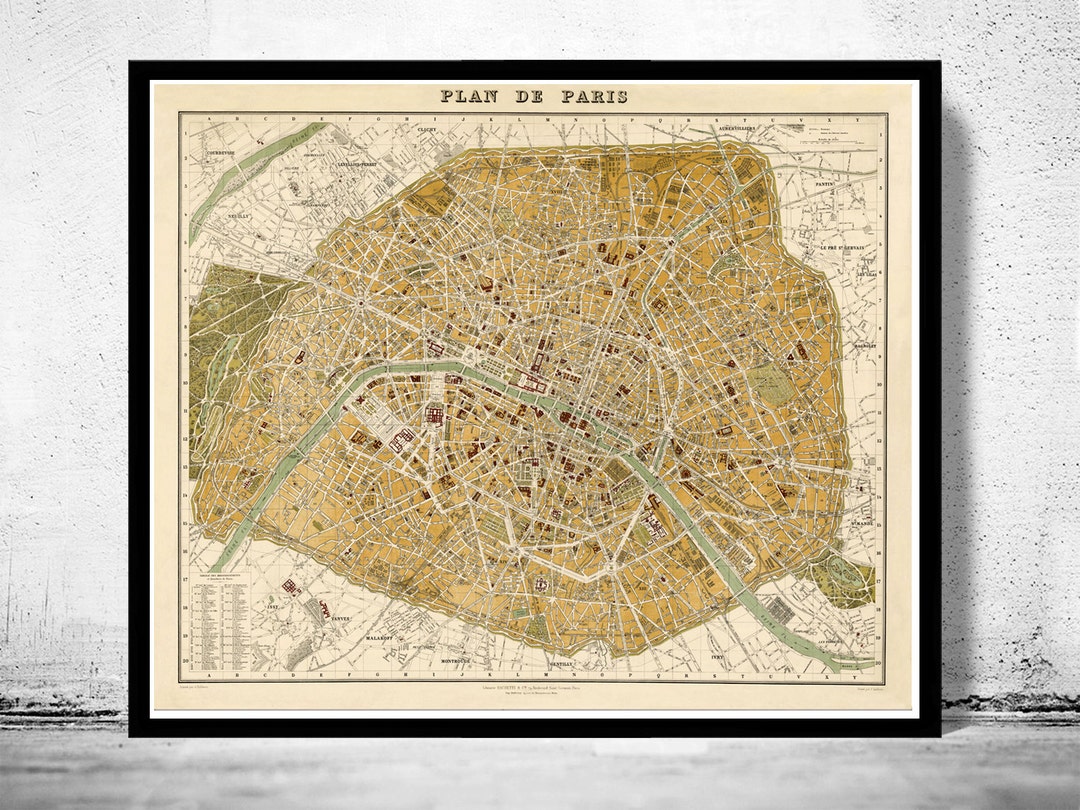 Old Map of Paris 1889 France Vintage Paris Plan Vintage Poster Wall Art ...