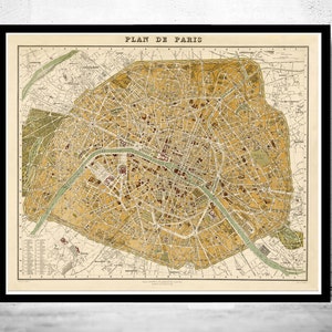 Old Map of Paris 1889 France Vintage Paris Plan  | Vintage Poster Wall Art Print | Wall Map Print | Old Map Print