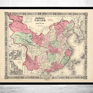 Old Map of China 1865 Vintage Map Old Map of China | Vintage Map Wall Art Print | Large Map Print | Home Decor Wall Art