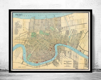 Old Map of New Orleans,  United States 1919  | Vintage Poster Wall Art Print | Wall Map Print | Old Map Print