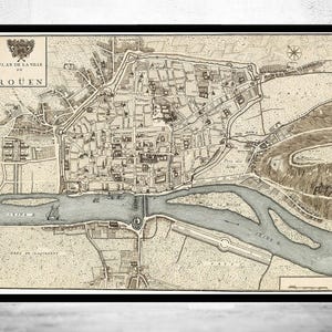 Old Map of Rouen  France City Plan 1740 Vintage Map | Vintage Map Wall Art Print | Large Map Print | Home Decor Wall Art