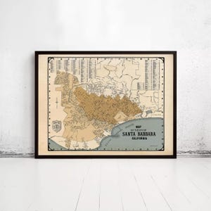 Santa Barbara California Vintage Map 1920 | Wall Decor Print