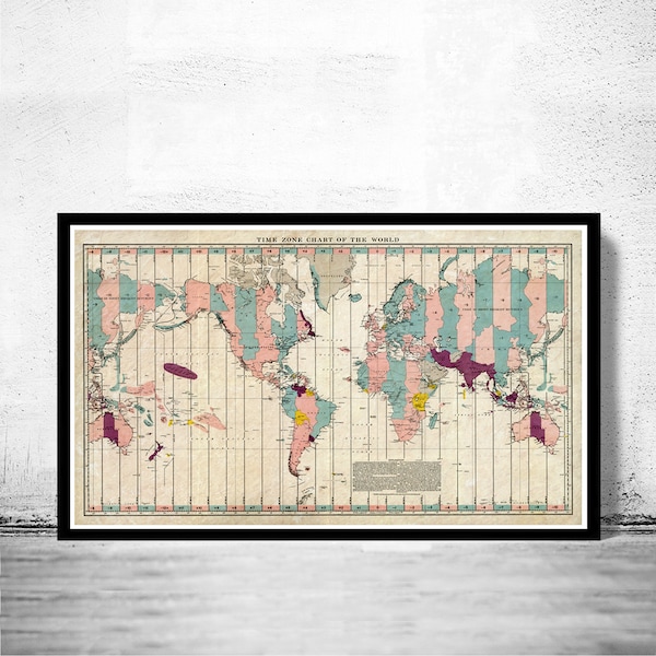 Old World Map Atlas Time Zone Chart 1937 Vintage Map | World Map Gifts World Map Print | Vintage World Map | World Map Wall Art