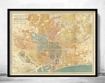 Beautiful Old Map of Barcelona 1930 Vintage Map | Vintage Map Wall Art Print | Large Map Print | Home Decor Wall Art