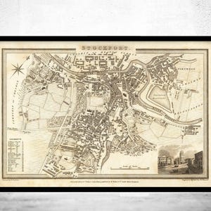 Old Map of Stockport Manchester 1824 Vintage Map | Vintage Map Wall Art Print | Large Map Print | Home Decor Wall Art