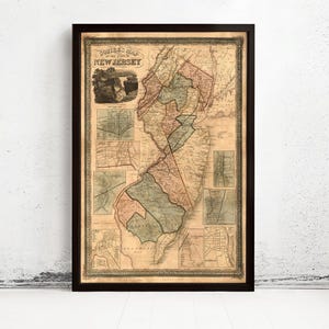 Old Map of New Jersey State 1836 Vintage Map | Vintage Map Wall Art Print | Large Map Print | Home Decor Wall Art