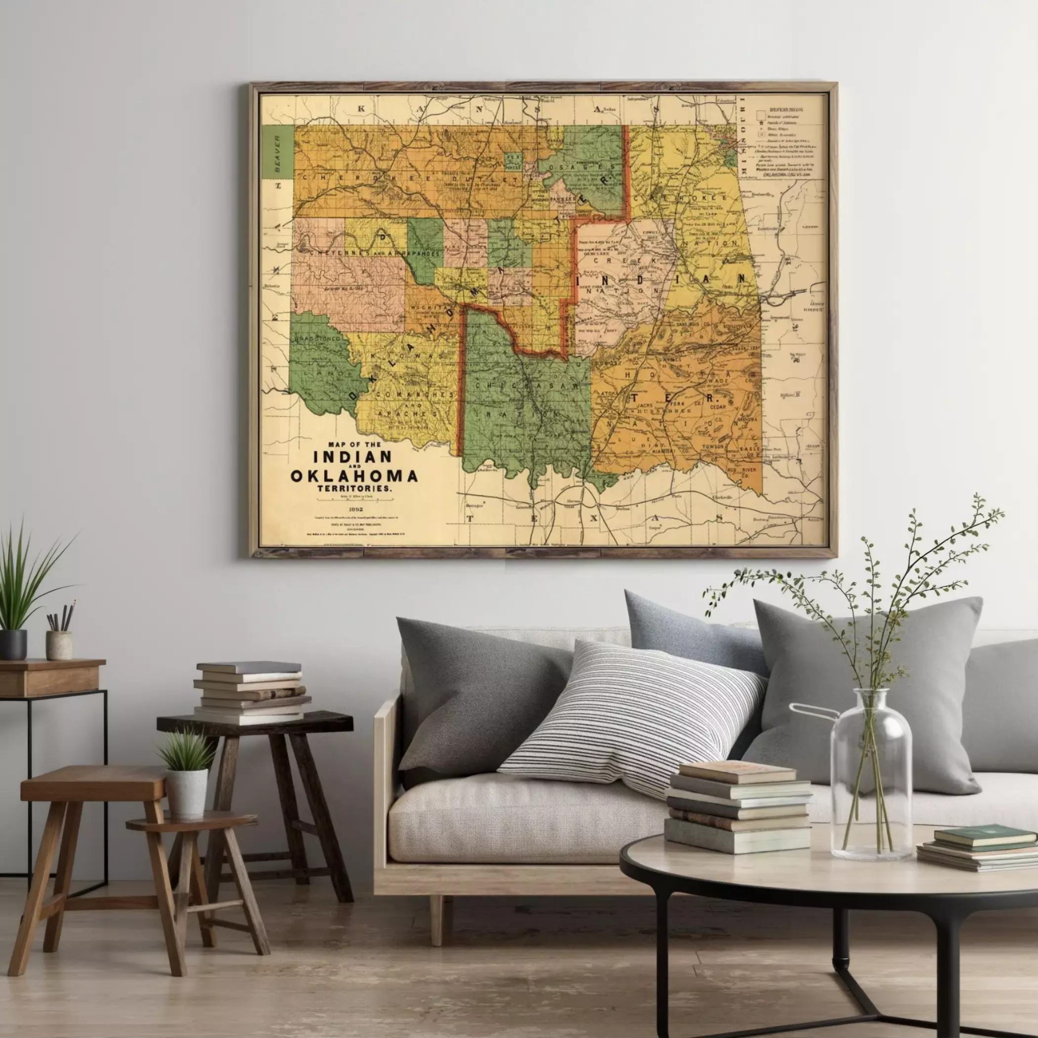Old Map of Oklahoma Indian Territory 1892 Vintage Map | Wall Map Print ...
