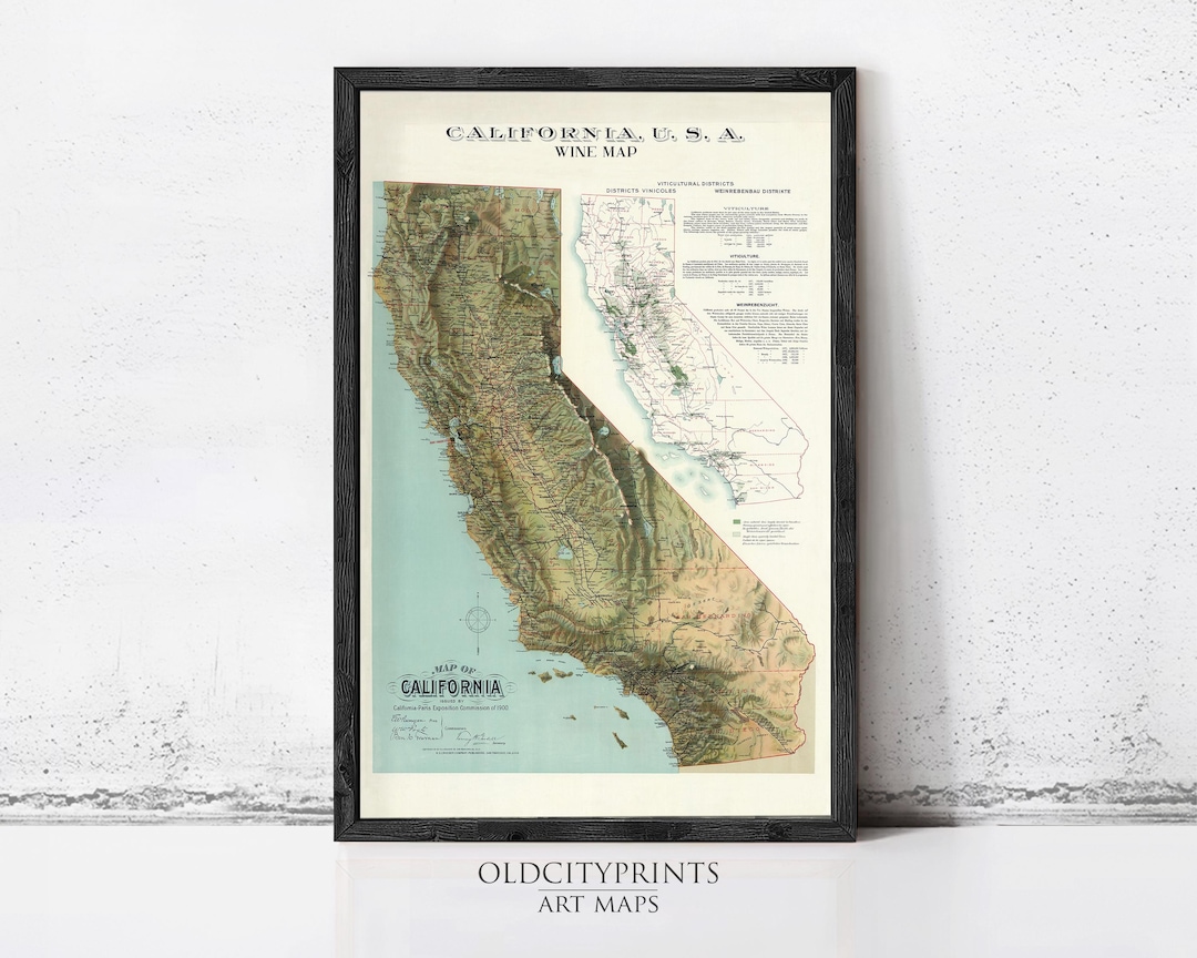 Old Map of California Wine Map 1900 Vintage Map | Wall Map Print - Etsy