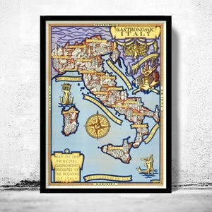 Old Map of Italy Gastronomy Map 1931 Vintage Map | Vintage Map Wall Art Print | Large Map Print | Home Decor Wall Art