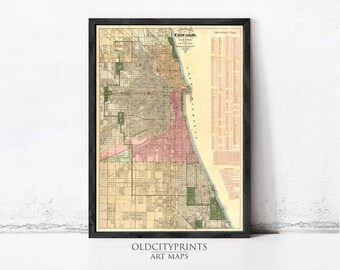 Vintage Chicago Map Print 1886 | Antique Wall Map Decor
