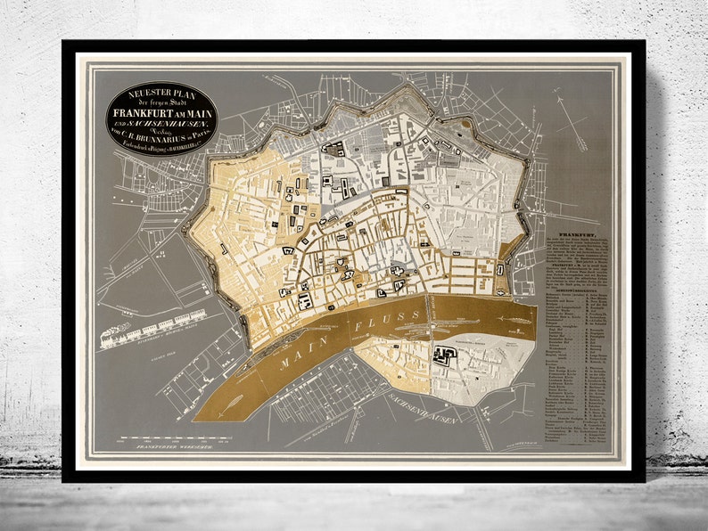 Old Map of Frankfurt Germany 1844 Vintage Map Vintage image 1