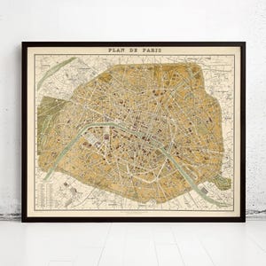 Old Map of Paris 1889 France Vintage Paris Plan  | Vintage Map Wall Art Print | Large Map Print | Home Decor Wall Art