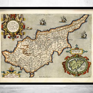 Old Map of Cyprus 1573 Vintage Map | Vintage Map Wall Art Print | Large Map Print | Home Decor Wall Art