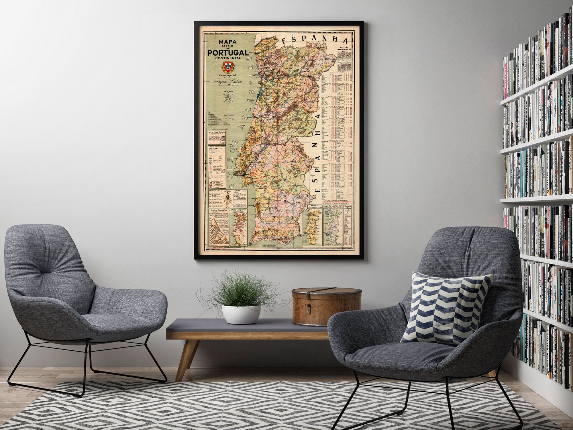 Old Map of Portugal Mapa de Portugal Portuguese map Vintage Map