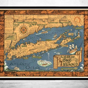 Old Map of Long Island 1933 Vintage Map | Vintage Map Wall Art Print | Large Map Print | Home Decor Wall Art