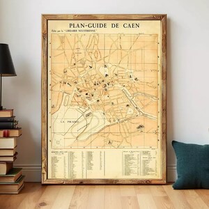 Old Map of Caen France 1930 Vintage map | Wall Map Print