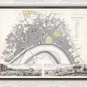 Old Map of Bordeaux City Plan France 1832  | Vintage Map Wall Art Print | Large Map Print | Home Decor Wall Art