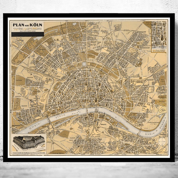 Alte Karte von Köln Köln Deutschland 1930 | Vintage Poster Wand Kunst Druck | Wall Map Print | Alte Landkarte Print