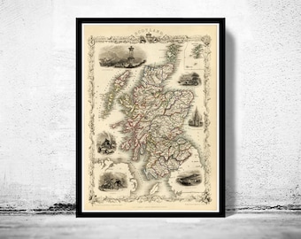 Old Map of Scotland 1851 Vintage Look Vintage Map  | Vintage Poster Wall Art Print | Wall Map Print |  Old Map Print