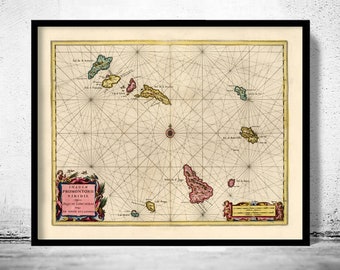 Old Map of Cape Verde Islands Cabo Verde 1666 Mapa de Cabo Verde | Vintage Poster Wall Art Print | Wall Map Print |  Old Map Print