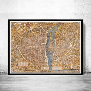 Old Map of Paris 1550 France Vintage Paris Plan  | Vintage Map Wall Art Print | Large Map Print | Home Decor Wall Art