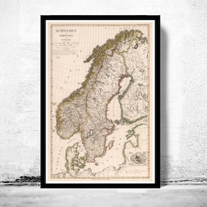 Old Map of Sweden 1824 Vintage Map | Vintage Map Wall Art Print | Large Map Print | Home Decor Wall Art