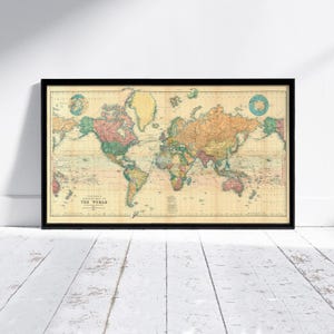 Beautiful World Map Vintage Atlas 1898 Mercator projection  | World Map Gift World Map Print | Vintage World Map | World Map Wall Art