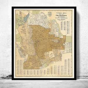 Old Map of Pasadena California 1938 Vintage Map | Vintage Map Wall Art Print | Large Map Print | Home Decor Wall Art