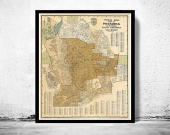 Old Map of Pasadena California 1938 Vintage Map | Vintage Map Wall Art Print | Large Map Print | Home Decor Wall Art