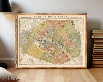 エッフェル塔のあるパリの地図（1889年）、フランスのパリの古い絵地図