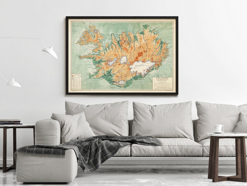 Old Map of Iceland islandia 1928 Vintage map Vintage Poster Wall Art Print Wall Map Print Old Map Print image 2