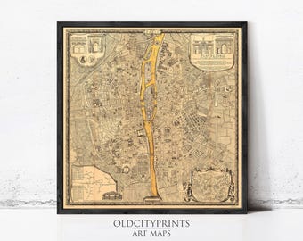 パリのヴィンテージ地図 1742年 パリの古地図 フランス 修復装飾