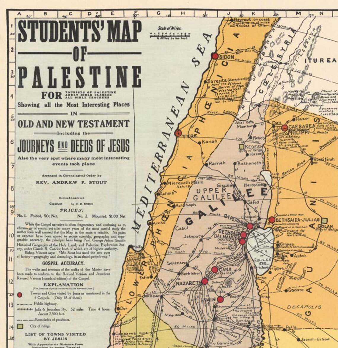 Old Map of Palestine Jesus 1905 Religious Vintage Map of Etsy
