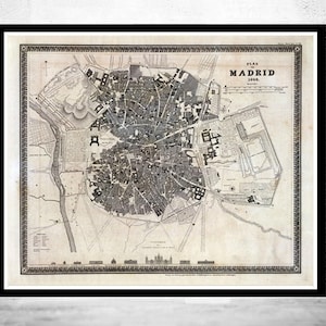 Old Map of Madrid  Spain Espana 1844 Vintage Map | Vintage Map Wall Art Print | Large Map Print | Home Decor Wall Art
