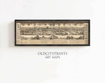 Paris 1669 Vintage Gravure Map Print | Panoramic View Wall Art Decor