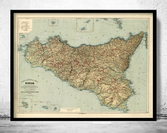 Old Map of Sicily Sicilia Italy 1891 Vintage Map | Vintage Poster Wall Art Print |