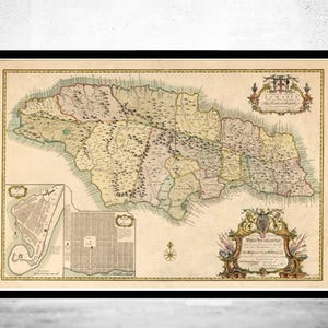 Old Map of Jamaica 1873 Old Map of Jamaica Vintage Map | Vintage Map Wall Art Print | Large Map Print | Home Decor Wall Art