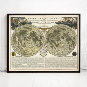 Old Map of the Moon 1707 Surface of the Moon Poster | Vintage Map Wall Art Print | Large Poster Print | Home Decor Wall Art