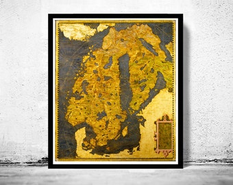 Old Map of Norway Sweden Scandinavia Antique Norwegen 1565  | Vintage Poster Wall Art Print | Wall Map Print |  Old Map Print