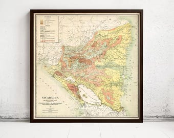 Old Map of Nicaragua 1903 Vintage Map of Nicaragua | Wall Map Print