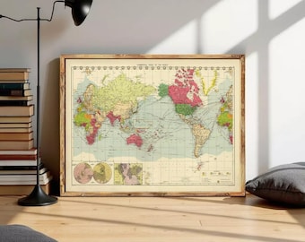 Old Map of the World in 1922 Vintage Map  | Vintage World Map