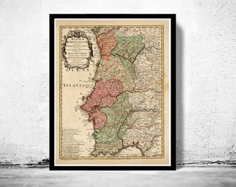 Old Map of Portugal 1736 Mapa de Portugal Portuguese map Vintage Map  | Vintage Poster Wall Art Print | Wall Map Print |  Old Map Print
