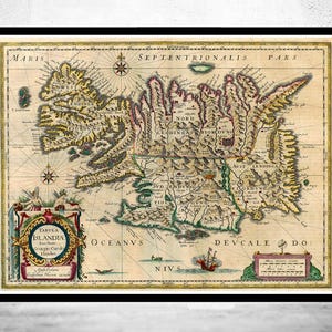 Old Map of Iceland 1662 Islandia Old Map  | Vintage Map Wall Art Print | Large Map Print | Home Decor Wall Art