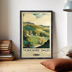 Vintage Poster of Yorkshire Dales England 1920 Tourism poster travel  | Wall Map Print | Large Poster Print